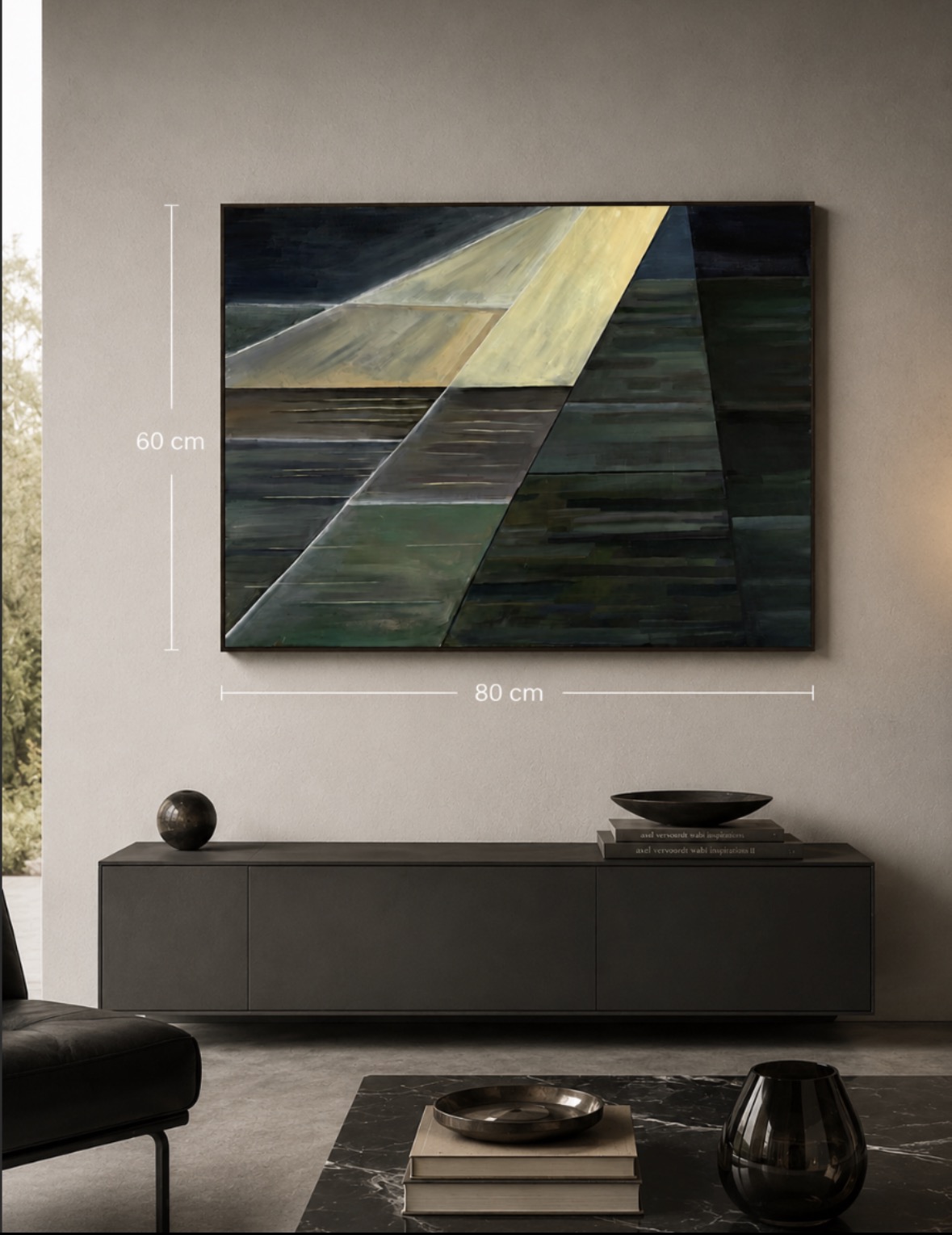 Bjerglandskab maleri 60x80 cm i varmt rum