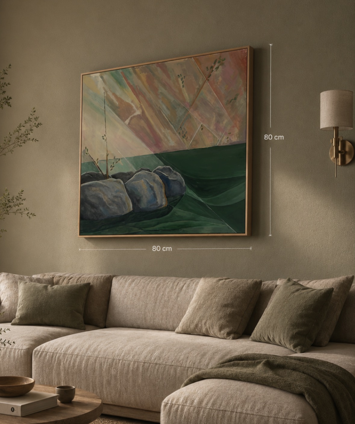 Skov maleri 60x80 cm i minimalistisk rum