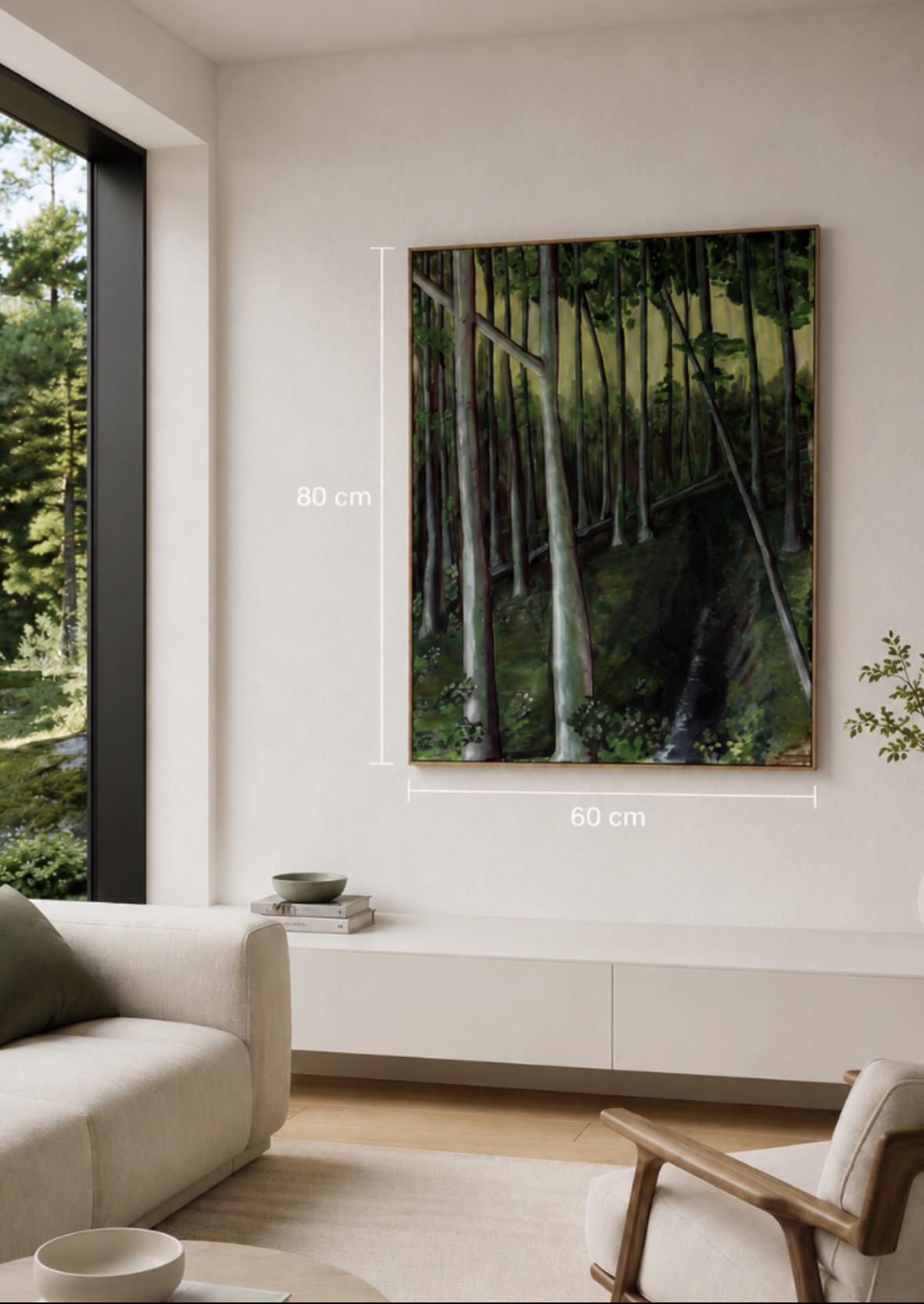 Farverigt landskab 80x80 cm i stue